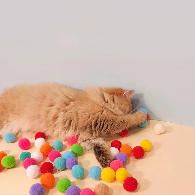 Cat Toys Interactive Launch Training Creative Kittens Mini Pompoms Games Stretch Plush Ball Toys Cat Supplies Pet Accessories - Ammpoure Wellbeing