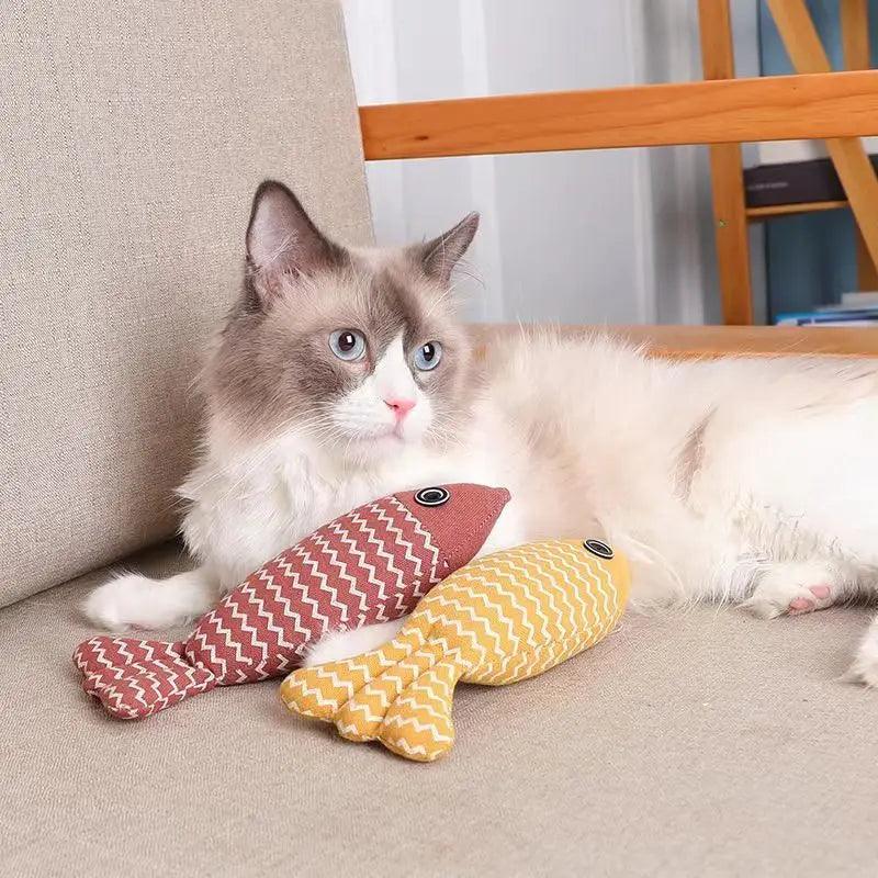 Cat Toys Training Entertainment Fish Cotton Linen Pillow With Catnip Simulation Fish Gatos Toy Fish Interactive Pet Chew Toys - Ammpoure Wellbeing