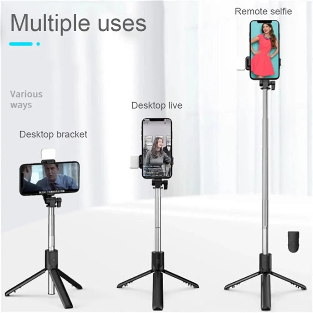 Cell Phone Selfie Stick Tripod Bluetooth Remote Wireless Selfi Stick Phone Holder Stand with Beauty Fill Light for Phone - Ammpoure Wellbeing