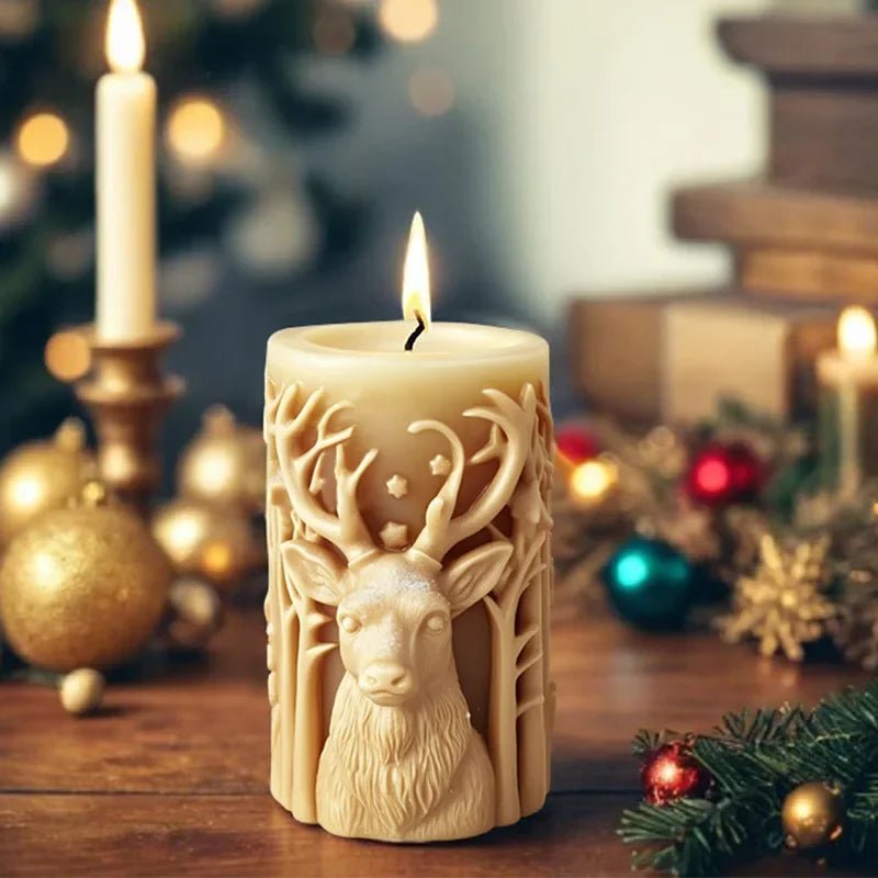 Christmas tree carving pattern cylindrical candle silicone mold reindeer snowflake cylindrical Elk candle mold Christmas gifts - Ammpoure Wellbeing