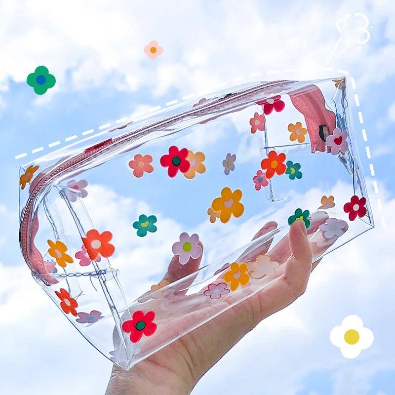 Clear Makeup Bag Fashion Transparent Travel Portable Mini Wash Storage Bags Strawberry Flower Print Women Zipper Cosmetic Bag - Ammpoure Wellbeing