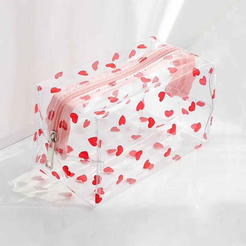 Clear Makeup Bag Fashion Transparent Travel Portable Mini Wash Storage Bags Strawberry Flower Print Women Zipper Cosmetic Bag - Ammpoure Wellbeing