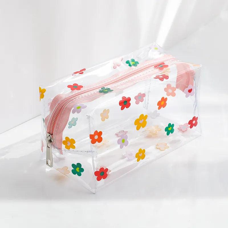 Clear Makeup Bag Fashion Transparent Travel Portable Mini Wash Storage Bags Strawberry Flower Print Women Zipper Cosmetic Bag - Ammpoure Wellbeing