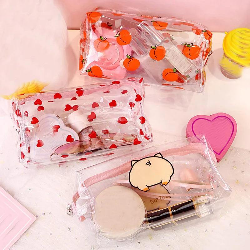 Clear Makeup Bag Fashion Transparent Travel Portable Mini Wash Storage Bags Strawberry Flower Print Women Zipper Cosmetic Bag - Ammpoure Wellbeing