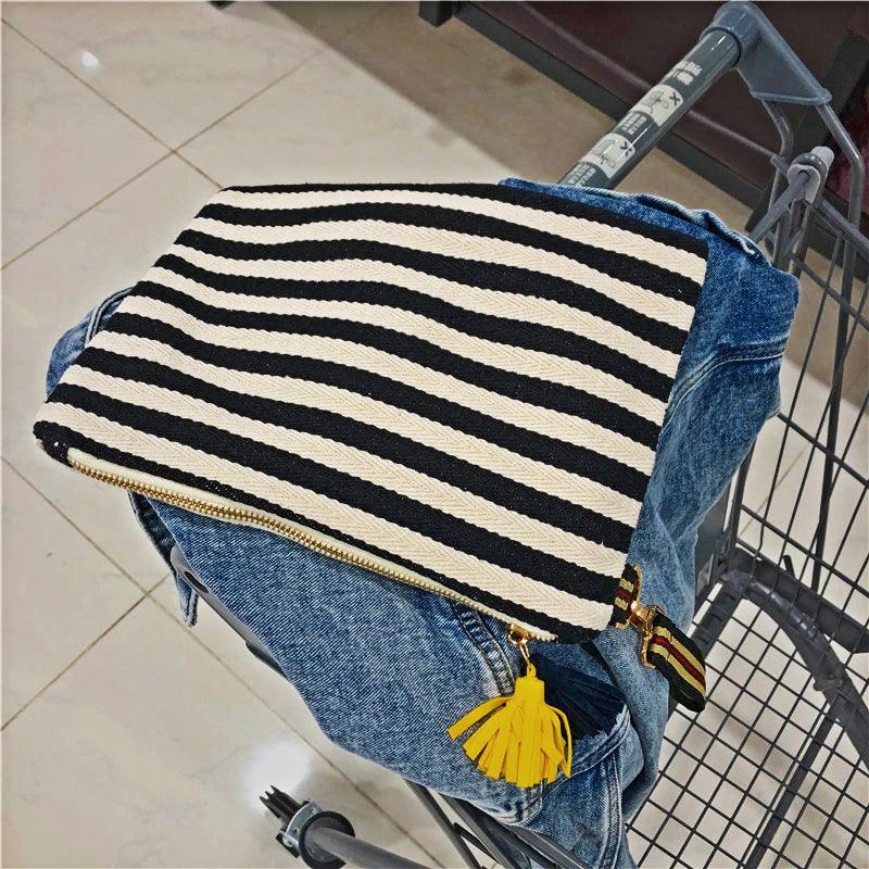 Cosmetic Bag Women Striped Makeup Case Organizer Korean Tassel Cosmetic Pouch Necesserie Travel Toiletry Bag Canvas Beauty Case - Ammpoure Wellbeing