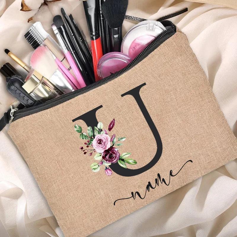 Customized Personalized Name Linen Cosmetic Bag Bridesmaid Clutch Outdoor Travel Beauty Makeup Bag Bachelor Party Lipstick Bag - Ammpoure Wellbeing