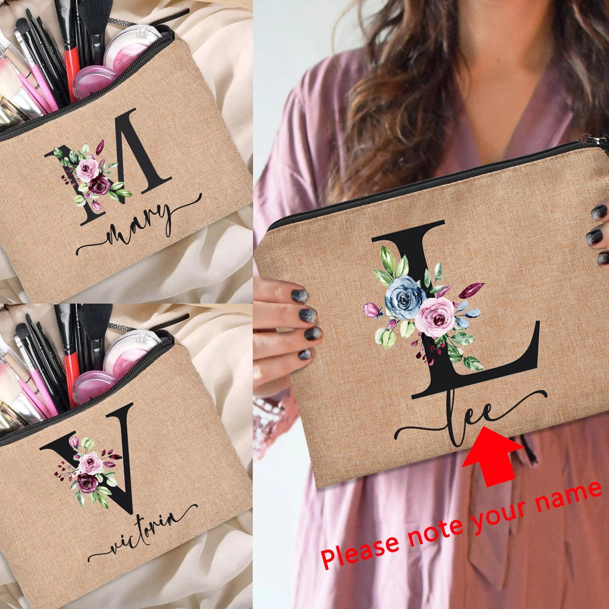 Customized Personalized Name Linen Cosmetic Bag Bridesmaid Clutch Outdoor Travel Beauty Makeup Bag Bachelor Party Lipstick Bag - Ammpoure Wellbeing