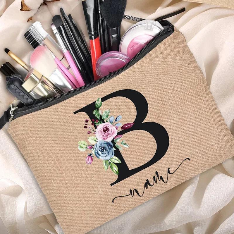 Customized Personalized Name Linen Cosmetic Bag Bridesmaid Clutch Outdoor Travel Beauty Makeup Bag Bachelor Party Lipstick Bag - Ammpoure Wellbeing