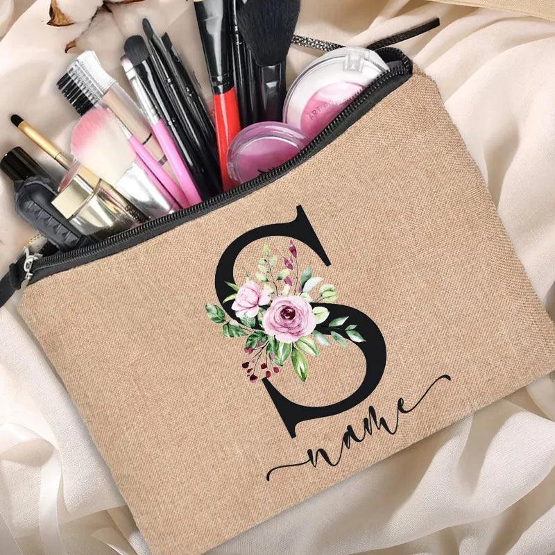 Customized Personalized Name Linen Cosmetic Bag Bridesmaid Clutch Outdoor Travel Beauty Makeup Bag Bachelor Party Lipstick Bag - Ammpoure Wellbeing