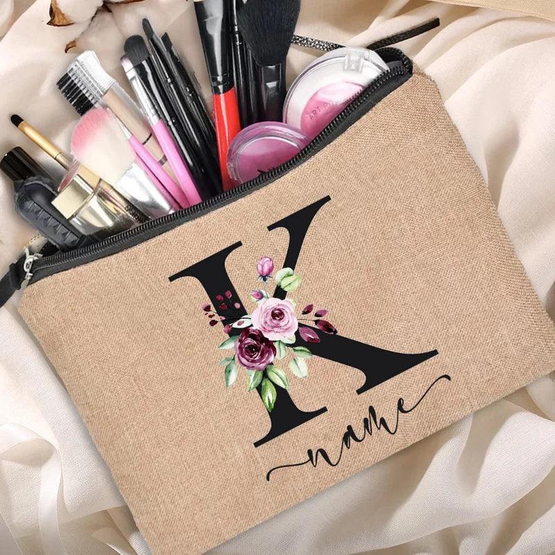 Customized Personalized Name Linen Cosmetic Bag Bridesmaid Clutch Outdoor Travel Beauty Makeup Bag Bachelor Party Lipstick Bag - Ammpoure Wellbeing