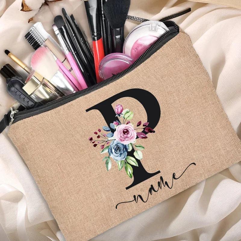 Customized Personalized Name Linen Cosmetic Bag Bridesmaid Clutch Outdoor Travel Beauty Makeup Bag Bachelor Party Lipstick Bag - Ammpoure Wellbeing