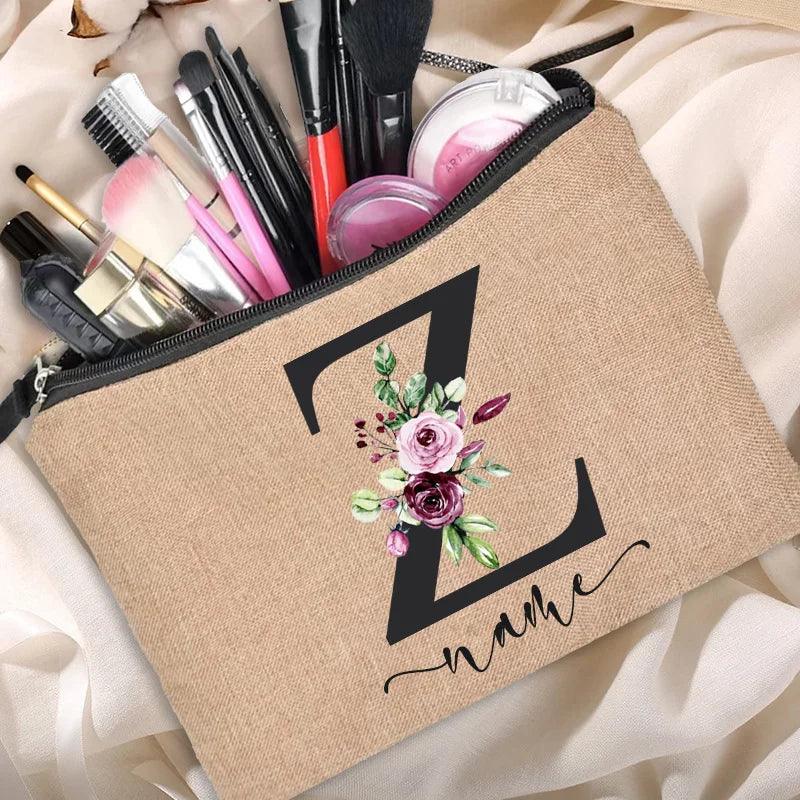 Customized Personalized Name Linen Cosmetic Bag Bridesmaid Clutch Outdoor Travel Beauty Makeup Bag Bachelor Party Lipstick Bag - Ammpoure Wellbeing