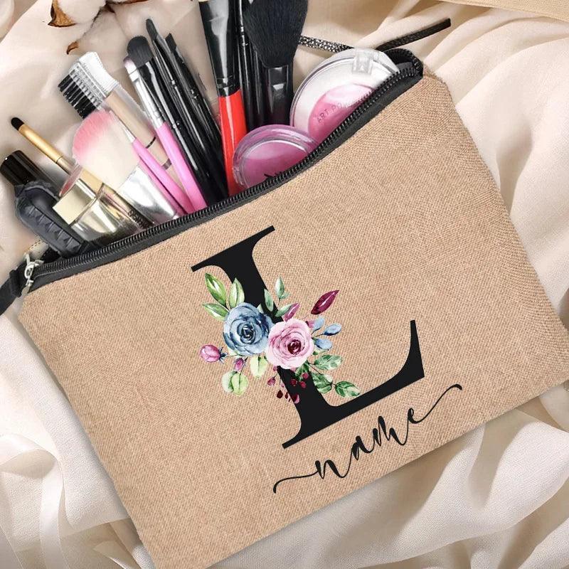 Customized Personalized Name Linen Cosmetic Bag Bridesmaid Clutch Outdoor Travel Beauty Makeup Bag Bachelor Party Lipstick Bag - Ammpoure Wellbeing