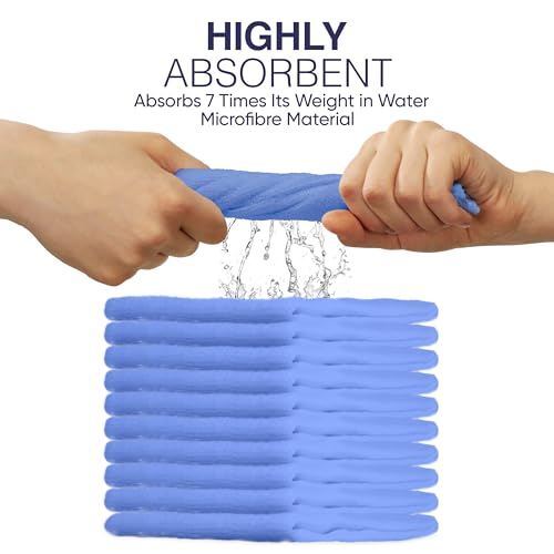 DCS Microfibre Cleaning Cloth, Blue, Pack of 10, Large Size: 40x40cm. Super Soft Premium Streak Free Washable Cloth Duster for Kitchen, Bathrooms, Surfaces, Mirrors, Car, Motorbike - Ammpoure Wellbeing