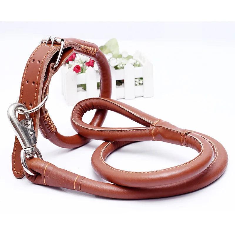 Dog Collar Leash Set Harness Pet Collar Leather Large Dog Puppy Accessories Pets Supplies German Shepherd Golden Retriever - Ammpoure Wellbeing