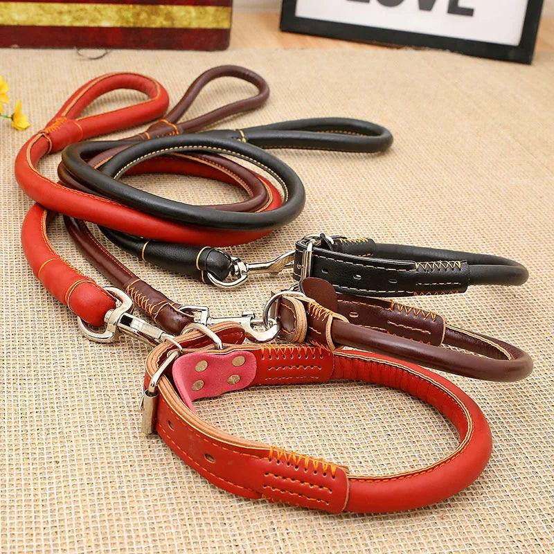 Dog Collar Leash Set Harness Pet Collar Leather Large Dog Puppy Accessories Pets Supplies German Shepherd Golden Retriever - Ammpoure Wellbeing