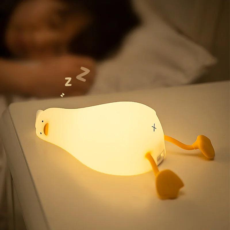 Duck Rechargeable LED Night Light Pat Silicone Lamp Bedside Cartoon Cute Children Nightlights for Home Room Decor Birthday Gift - Ammpoure Wellbeing