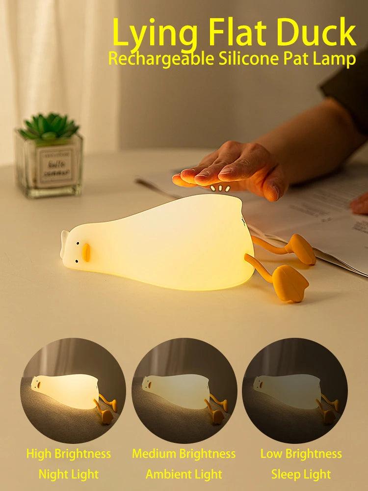 Duck Rechargeable LED Night Light Pat Silicone Lamp Bedside Cartoon Cute Children Nightlights for Home Room Decor Birthday Gift - Ammpoure Wellbeing