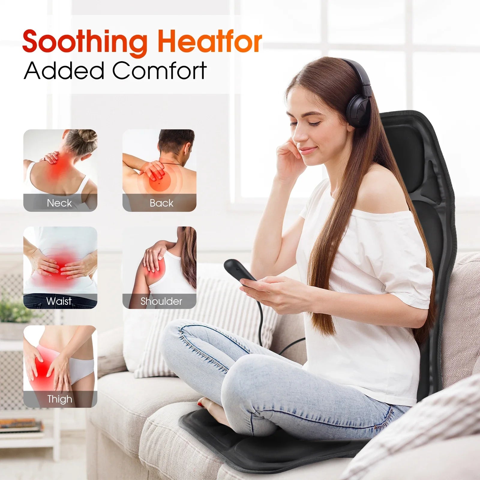 Electric Back Massager Infrared Full - Body Massage Chair Cushion Heating Vibrator Car Home Office Lumbar Neck Mattress Chair Mat - Ammpoure Wellbeing