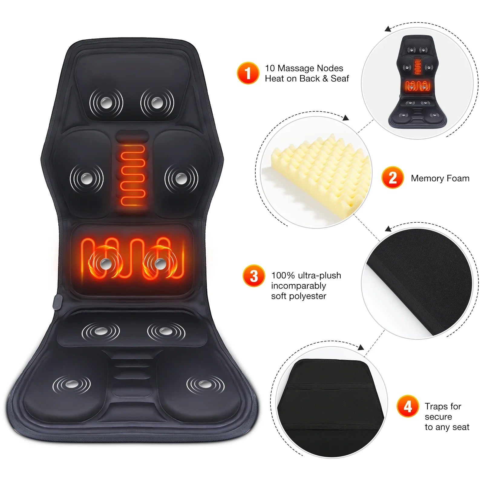 Electric Back Massager Infrared Full - Body Massage Chair Cushion Heating Vibrator Car Home Office Lumbar Neck Mattress Chair Mat - Ammpoure Wellbeing