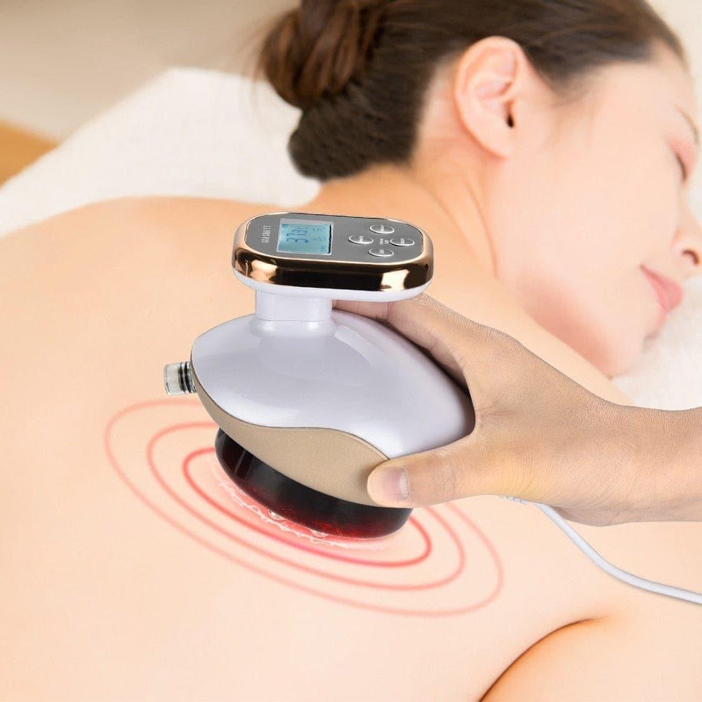 Electric Cupping massage LCD Display Guasha Scraping EMS Body massager Vacuum Cans Suction Cup IR Heating Fat Burner Slimming - Ammpoure Wellbeing