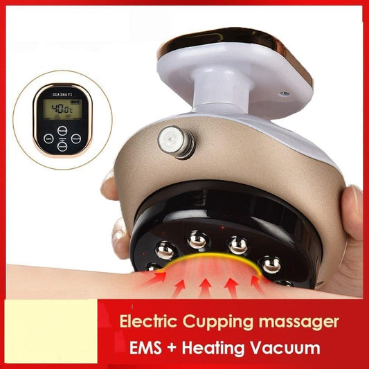 Electric Cupping massage LCD Display Guasha Scraping EMS Body massager Vacuum Cans Suction Cup IR Heating Fat Burner Slimming - Ammpoure Wellbeing