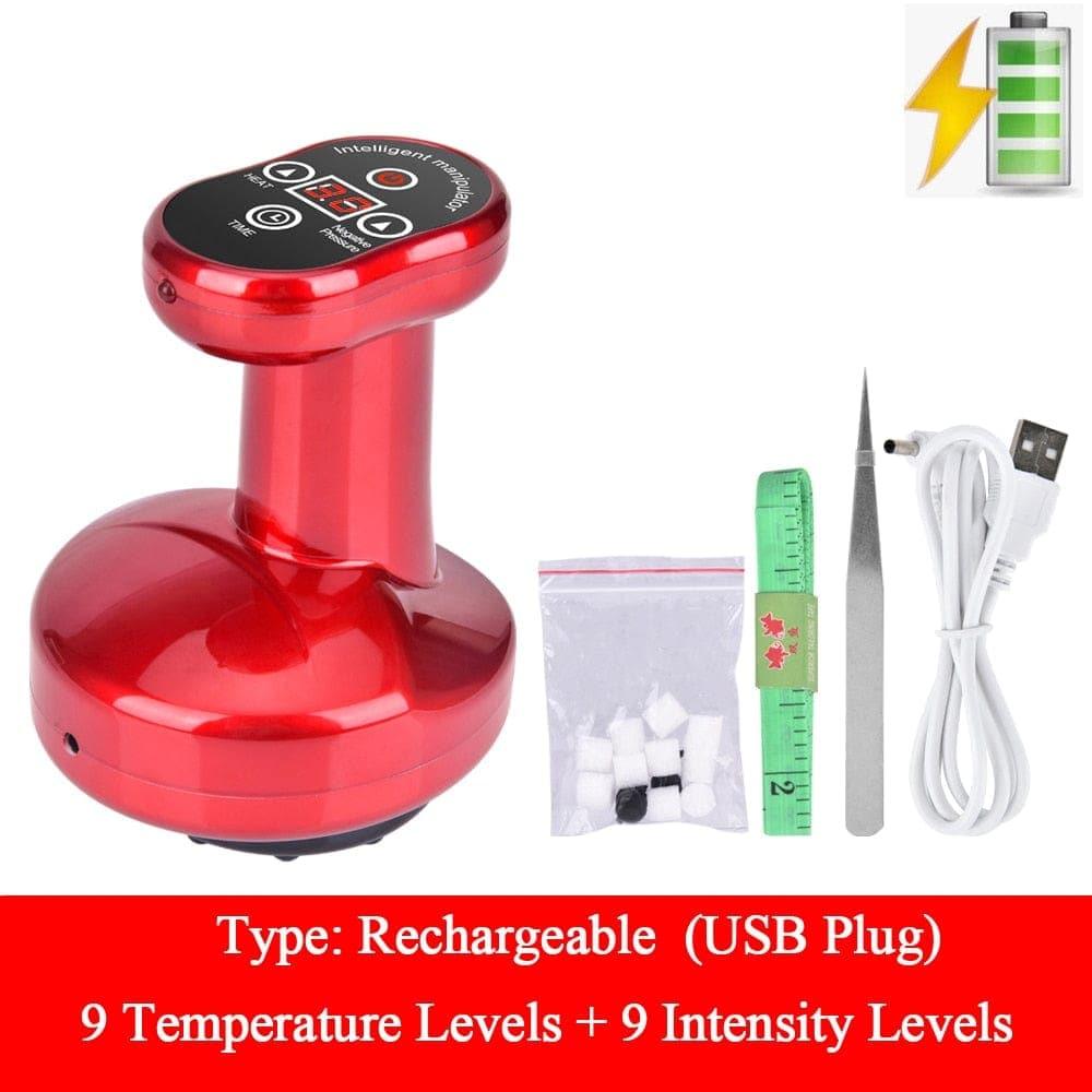 Electric Cupping massage LCD Display Guasha Scraping EMS Body massager Vacuum Cans Suction Cup IR Heating Fat Burner Slimming - Ammpoure Wellbeing