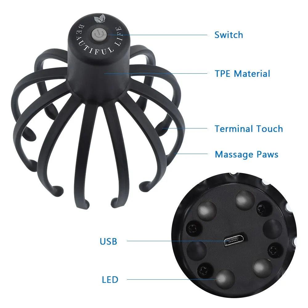 Electric Octopus Claw Scalp Massager Stress Relief Therapeutic Head Scratcher Stress Relief and Hair Stimulation - Ammpoure Wellbeing