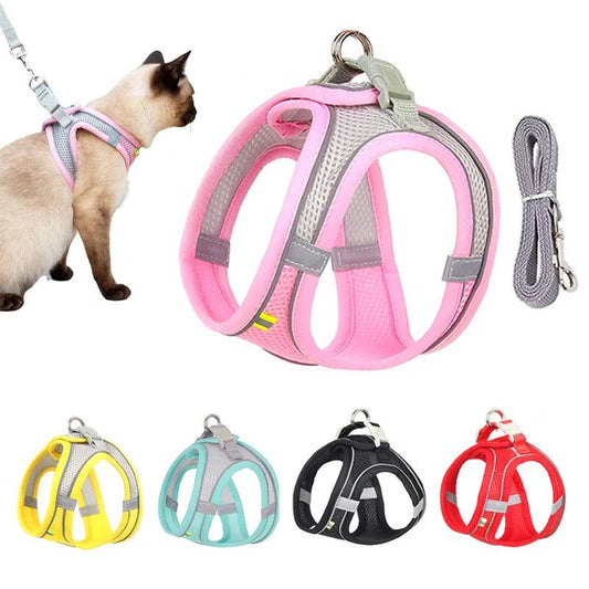 Escape Proof Cat Harness and Leash Set Adjustable Mesh Dog Harness Vest Puppy Pet Walking Lead Leash Small Dogs Cats Kitten XXS - Ammpoure Wellbeing