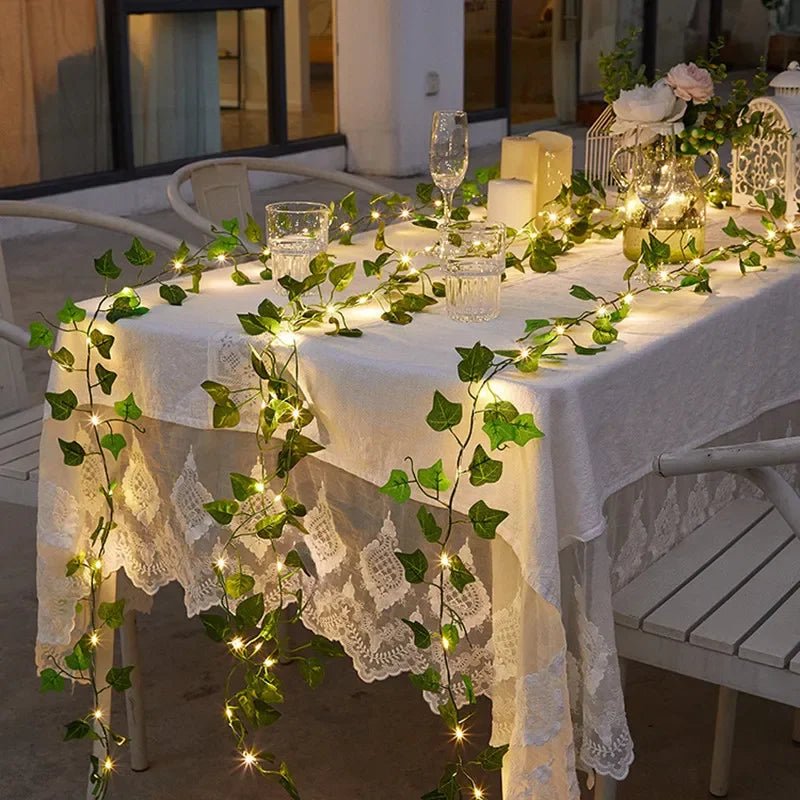 Flower Green Leaf String Lights Artificial Vine Fairy Lights Battery Powered Christmas Tree Garland Light for Weeding Home Decor - Ammpoure Wellbeing