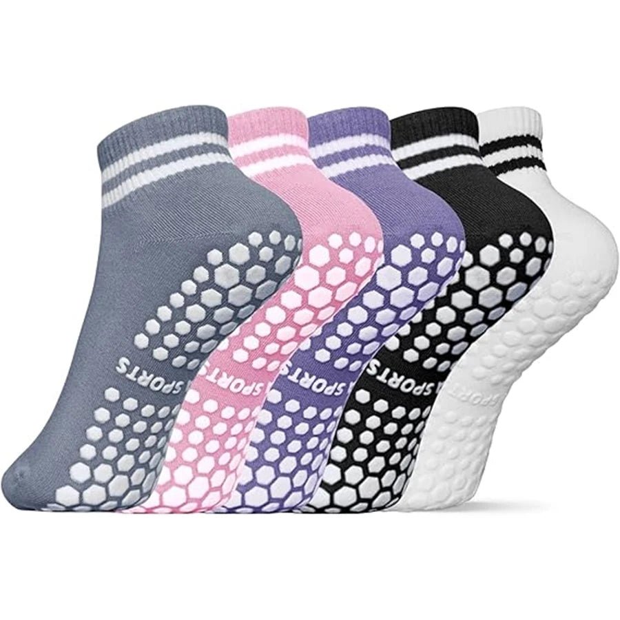 Grip Socks for Women, Non Slip Pilates Yoga Socks with Double Stripes Non Slip Socks for Workout, Ballet, Athletic Socks - Ammpoure Wellbeing