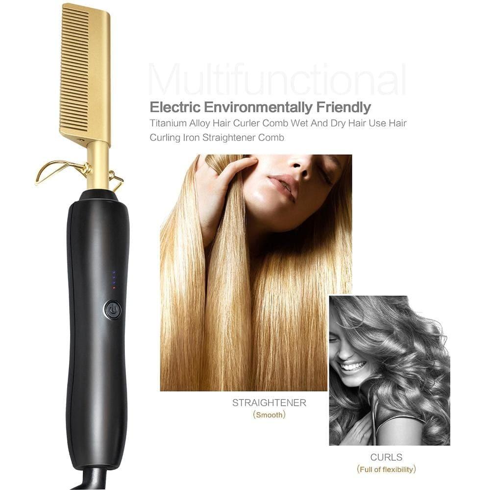 Hair Straightener Brush Hot Hair Comb, Curling Iron for Women Men - Ammpoure Wellbeing