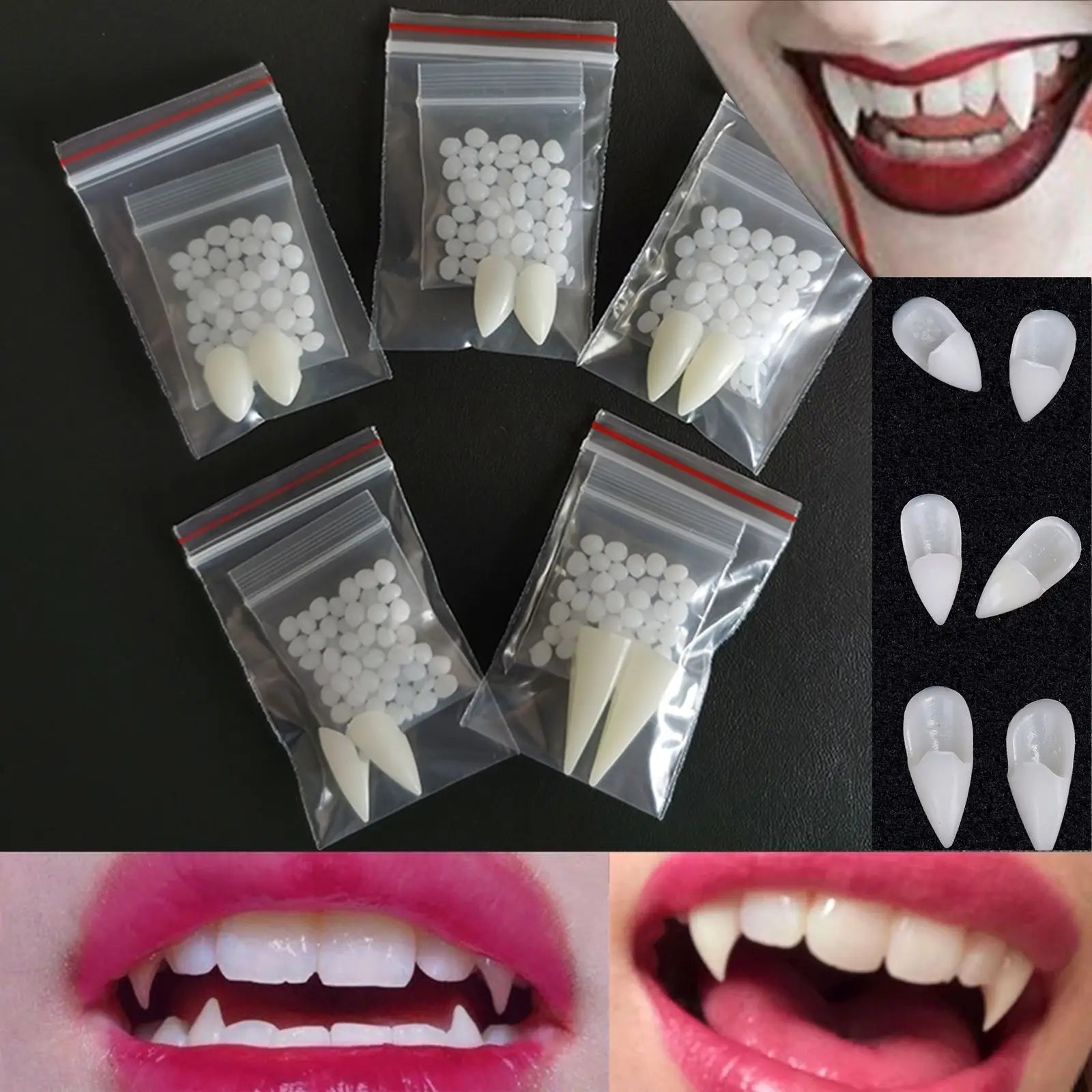 Halloween Decoration Vampire Teeth Fangs Dentures Props Halloween Cosplay Props False Fangs With Solid Glue Halloween Props - Ammpoure Wellbeing