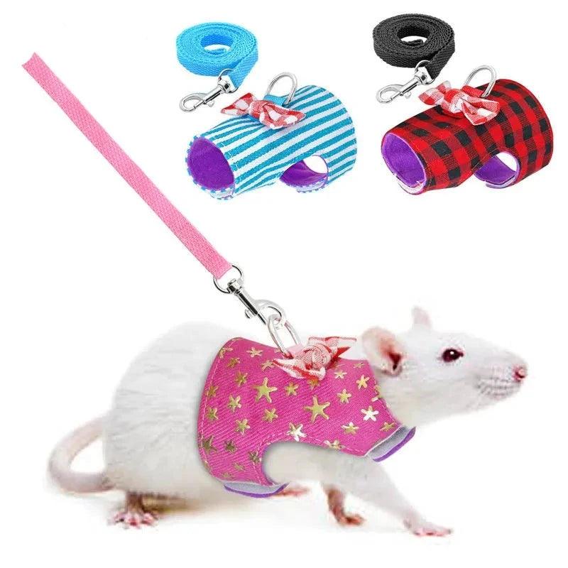 Hamster Small Pet Harness Rabbit Bowtie Striped Star Harness Vest Leash Traction Rope Baby Ferrets Rats Hamster Chest Strap - Ammpoure Wellbeing