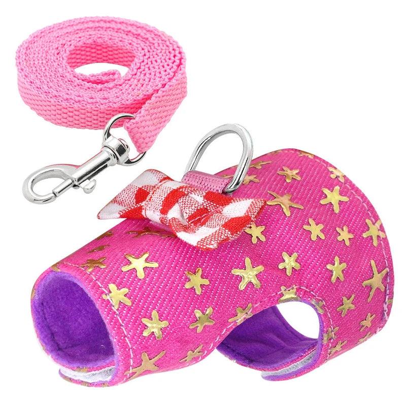 Hamster Small Pet Harness Rabbit Bowtie Striped Star Harness Vest Leash Traction Rope Baby Ferrets Rats Hamster Chest Strap - Ammpoure Wellbeing