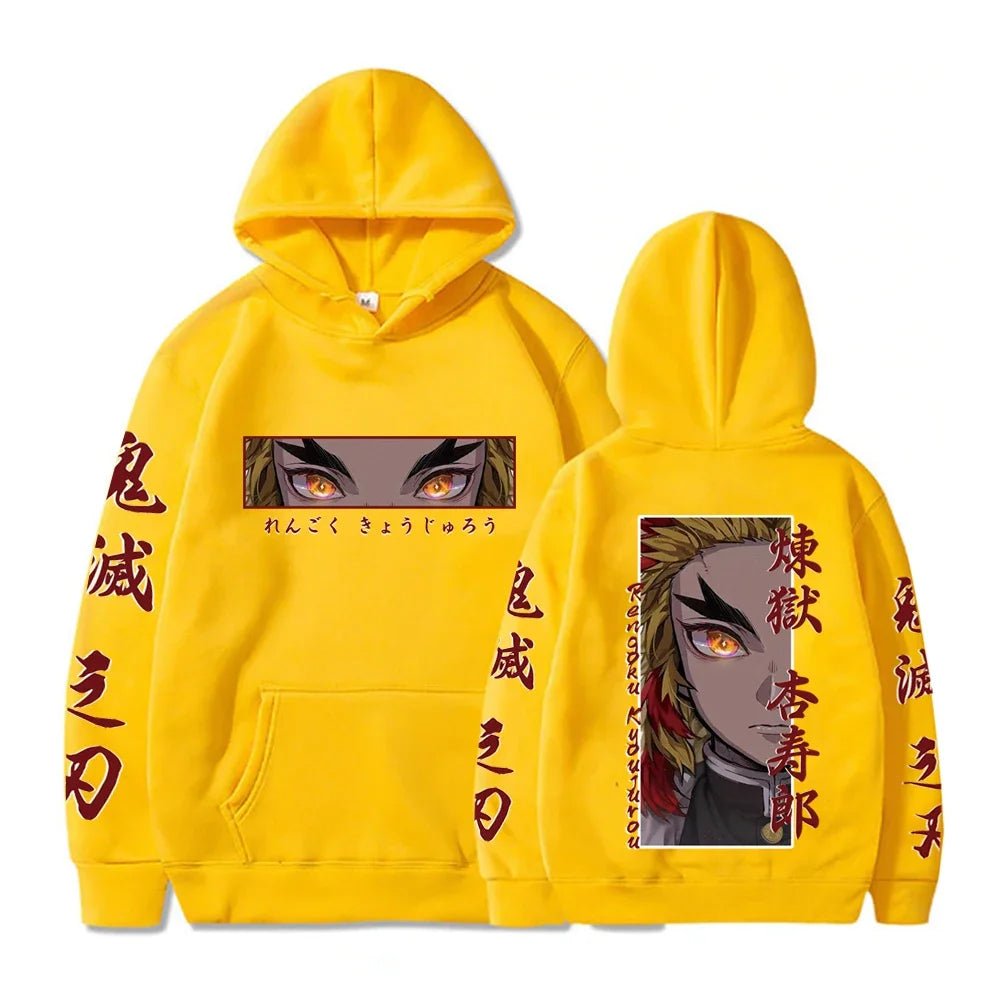 Hot Anime Demon Slayer Hooded Rengoku Kyoujurou Eyes Graphic Print Autumn Winter Men Women Casual Sweatshirt Plus Size Hoodie - Ammpoure Wellbeing