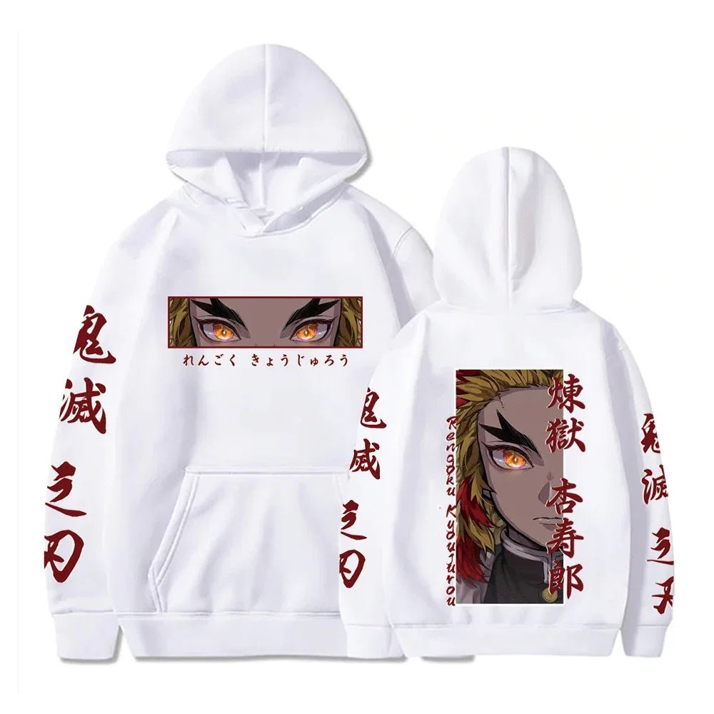 Hot Anime Demon Slayer Hooded Rengoku Kyoujurou Eyes Graphic Print Autumn Winter Men Women Casual Sweatshirt Plus Size Hoodie - Ammpoure Wellbeing