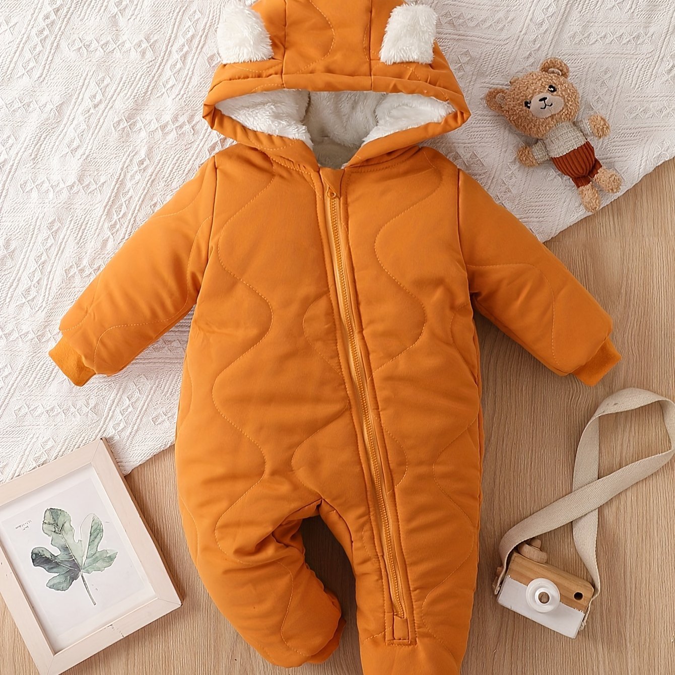 Infant Hooded Thick Romper Long Sleeve Zipper Thermal Jumpsuit, Babies & Kids Coat - Ammpoure Wellbeing
