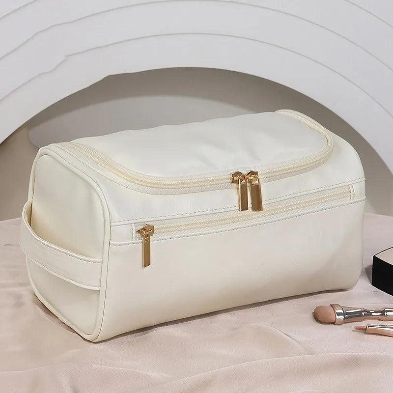 Leather Men Business Portable Storage Bag Toiletries Organizer Women Travel Cosmetic Bag Hanging Waterproof Wash Pouch - Ammpoure Wellbeing