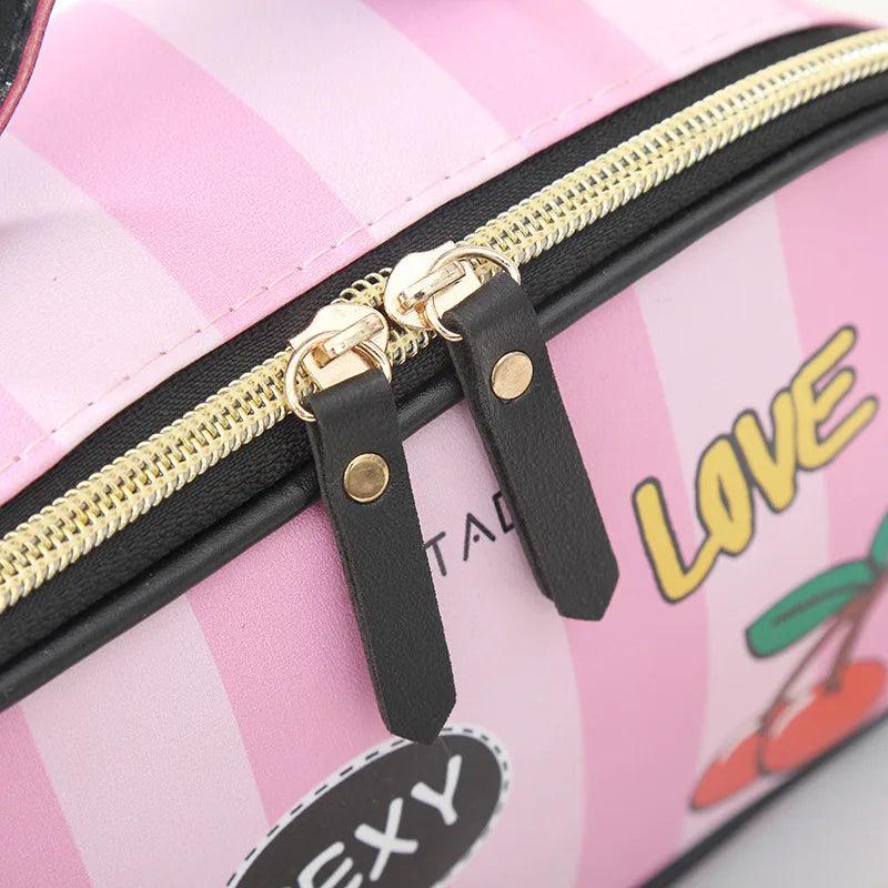 Leather Portable Women Cosmetic Bag Multifunction Travel Toiletry Storage Organize Handbag Waterproof Female Makeup Case - Ammpoure Wellbeing