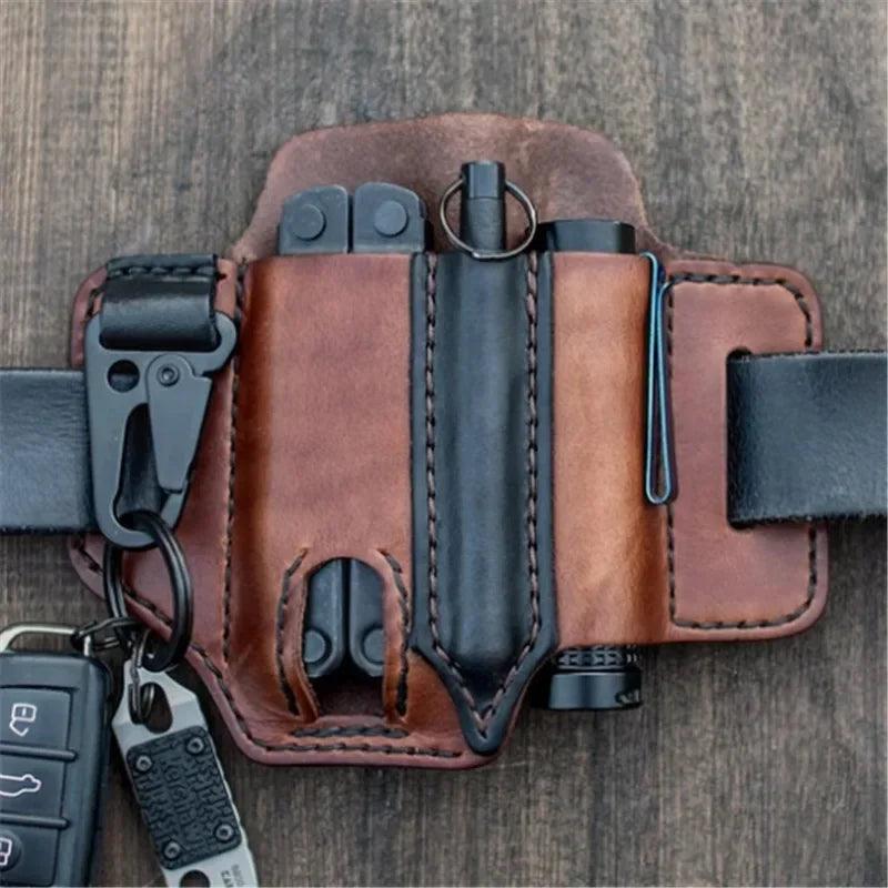 Leather Sheath for Leatherman Multitool Sheath EDC Pocket Organizer with Key Holder for Belt and Flashlight Camping Outdoor Tool - Ammpoure Wellbeing