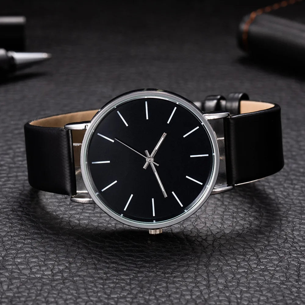 Luxury Brand Men's Watches Fashion Metal Round Dial Analog Quartz Wristwatch for Men Women Leather Band Casual Simple Male Clock - Ammpoure Wellbeing