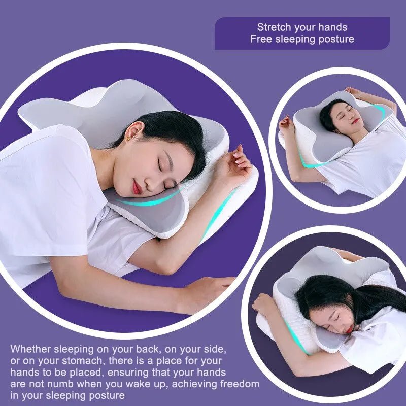 Memory Foam Pillows Butterfly Shaped Relaxing Cervical Slow Rebound Neck Pillow Pain Relief Sleeping Orthopedic Pillow Beding - Ammpoure Wellbeing