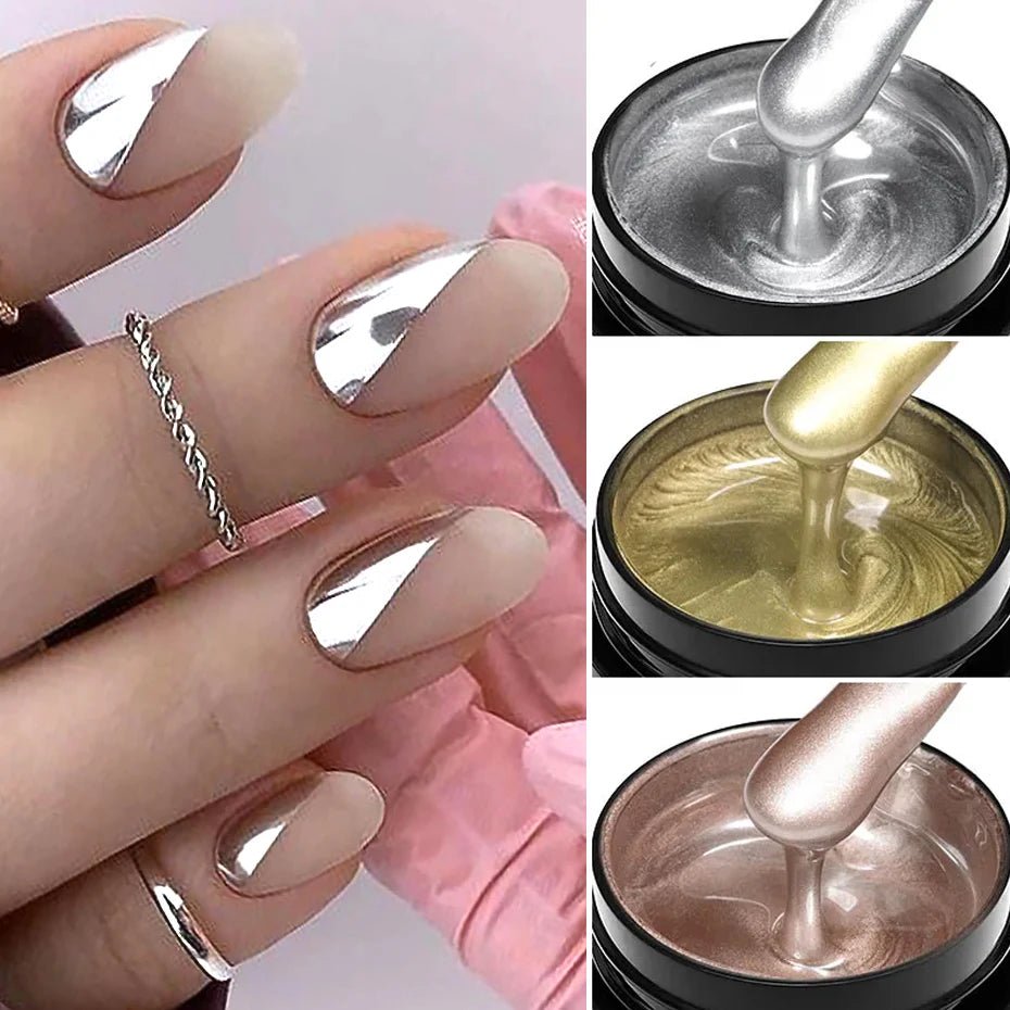 Metallic Painting Gel Chrome Gold Silver Rose Gold Mirror Effect Nail Polish Super Bright Drawing Line French Nail Art Varnish - Ammpoure Wellbeing