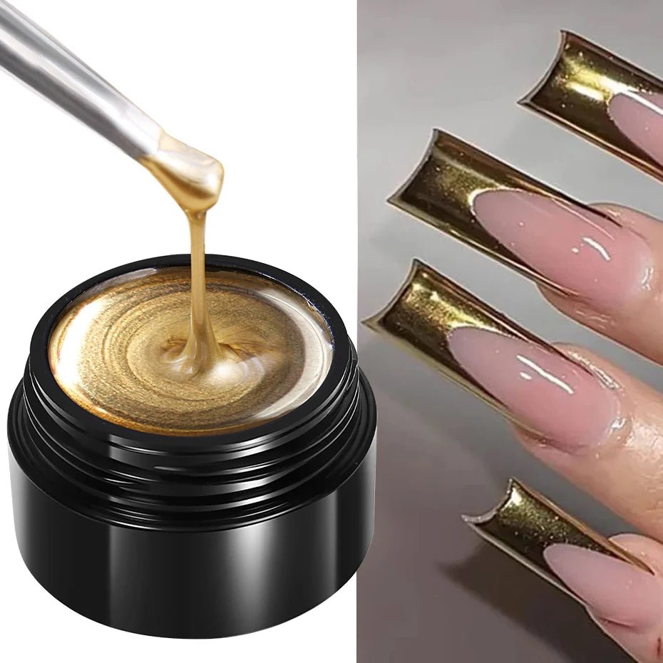 Metallic Painting Gel Chrome Gold Silver Rose Gold Mirror Effect Nail Polish Super Bright Drawing Line French Nail Art Varnish - Ammpoure Wellbeing