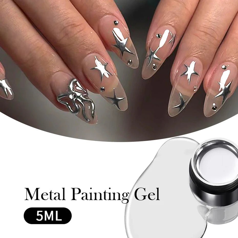 Metallic Painting Gel Chrome Gold Silver Rose Gold Mirror Effect Nail Polish Super Bright Drawing Line French Nail Art Varnish - Ammpoure Wellbeing