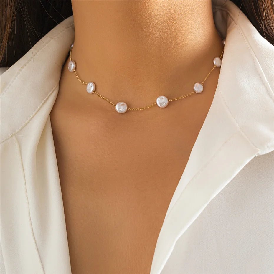 Minimalism Elegant Imitation Pearl Clavicle Chain Neckalce Women Wed Bridal Goth Thin Link Choker Girlfriends Y2K Jewelry Gift - Ammpoure Wellbeing