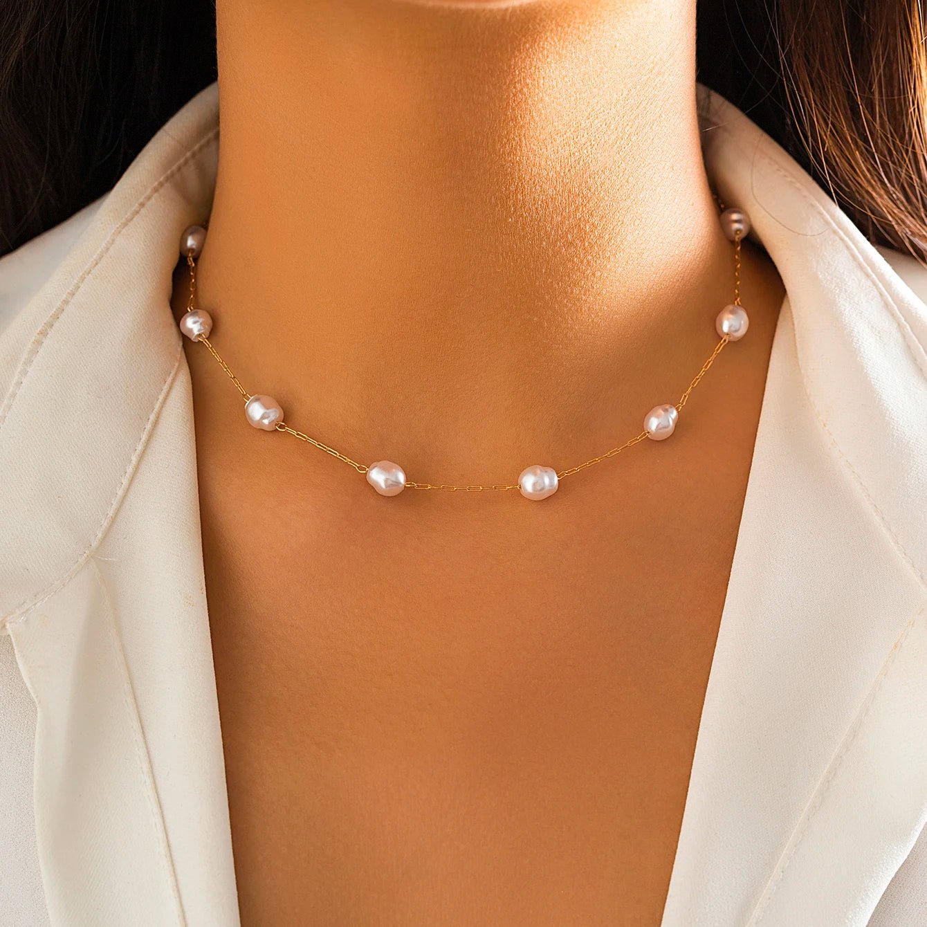 Minimalism Elegant Imitation Pearl Clavicle Chain Neckalce Women Wed Bridal Goth Thin Link Choker Girlfriends Y2K Jewelry Gift - Ammpoure Wellbeing