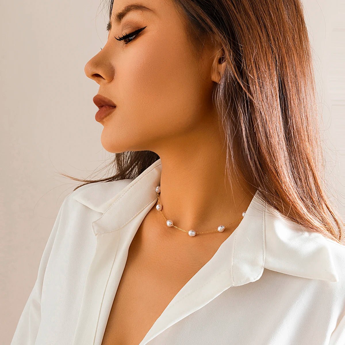 Minimalism Elegant Imitation Pearl Clavicle Chain Neckalce Women Wed Bridal Goth Thin Link Choker Girlfriends Y2K Jewelry Gift - Ammpoure Wellbeing