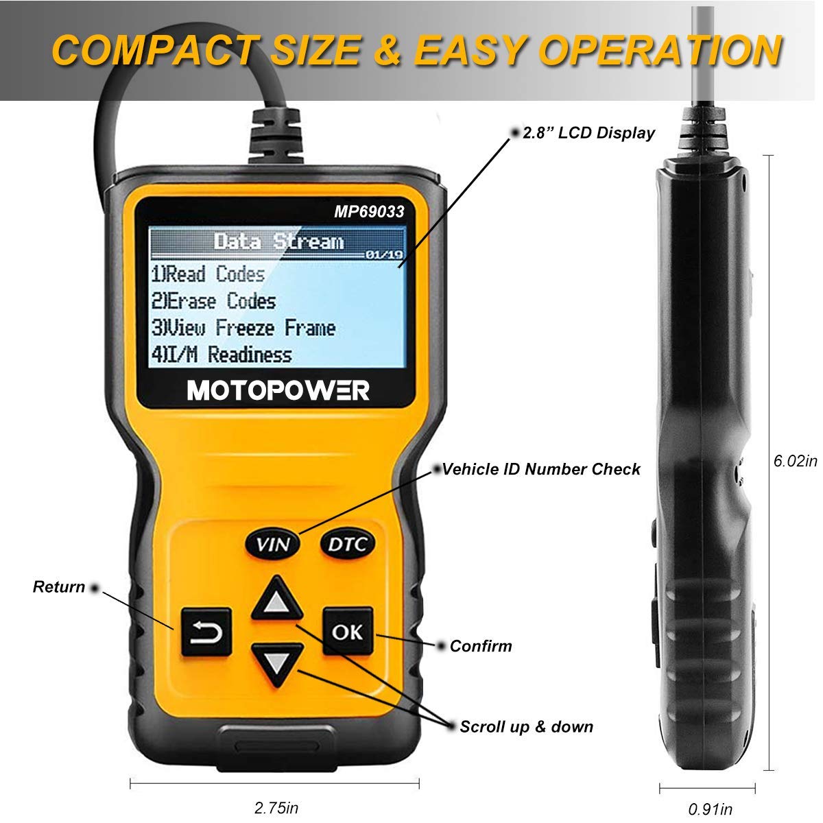 MOTOPOWER MP69033 OBD2 Scanner Universal Car Engine Fault Code Reader, CAN Diagnostic Scan Tool for All OBD II Protocol Cars - Ammpoure Wellbeing